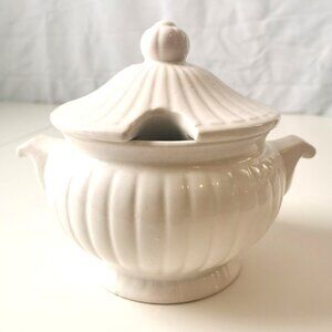 White Ironstone Style Sauce Tureen with Lid Made in Japan 6.5" Fluted c.1950s